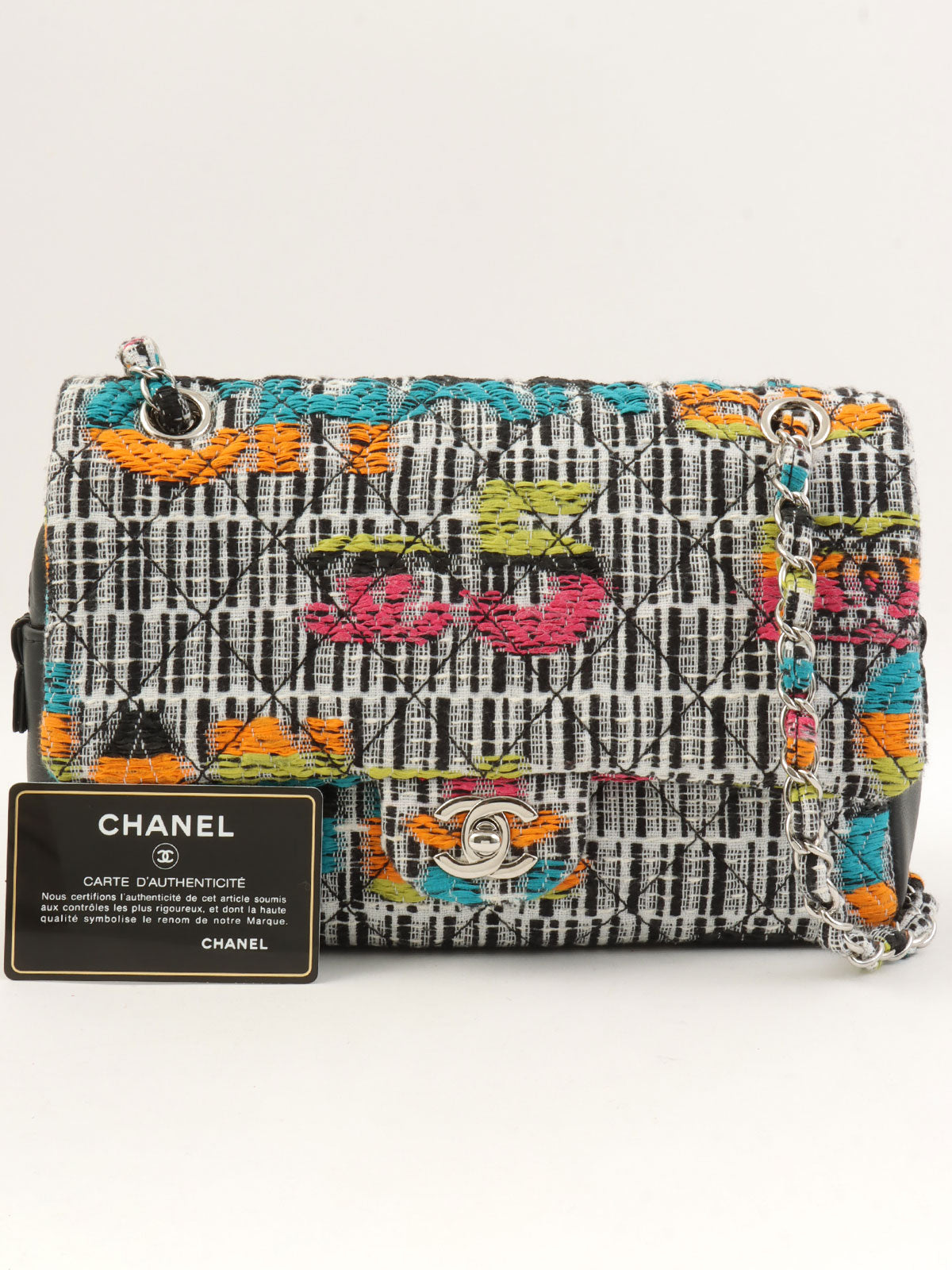 2015 Tweed CC Turnlock Chain Shoulder Bag, Black/Multi