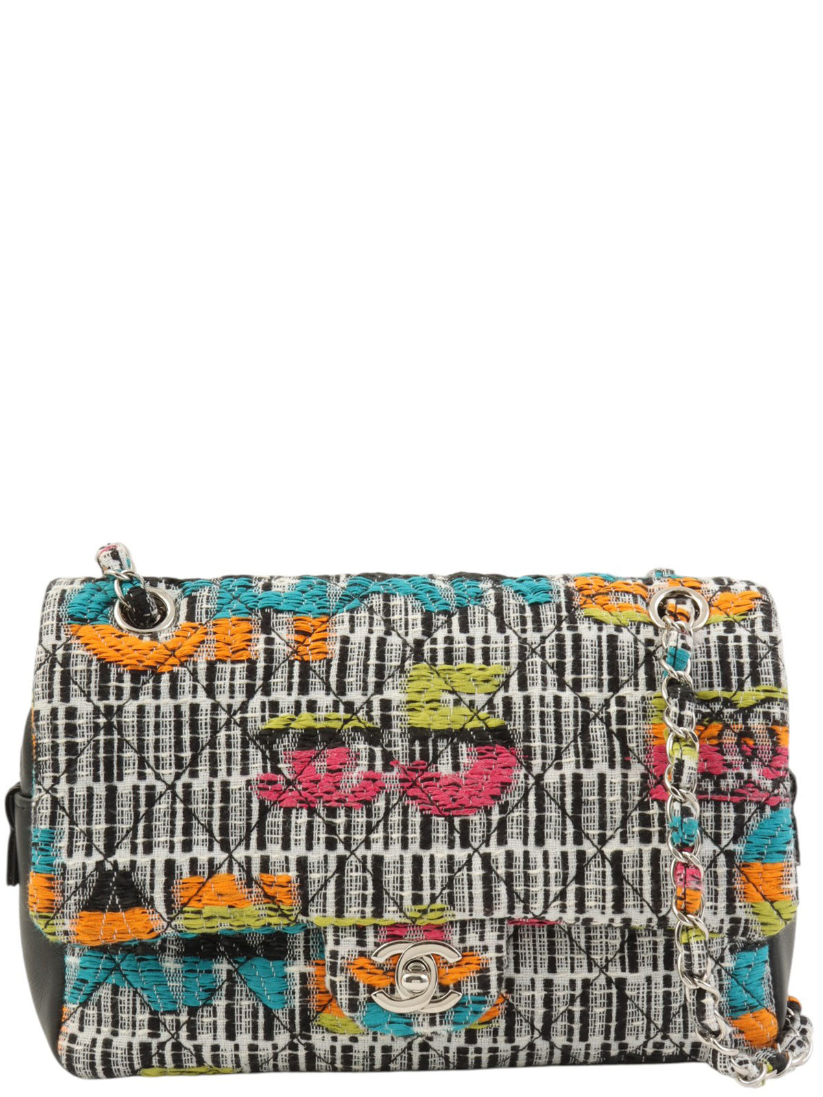 2015 Tweed CC Turnlock Chain Shoulder Bag, Black/Multi