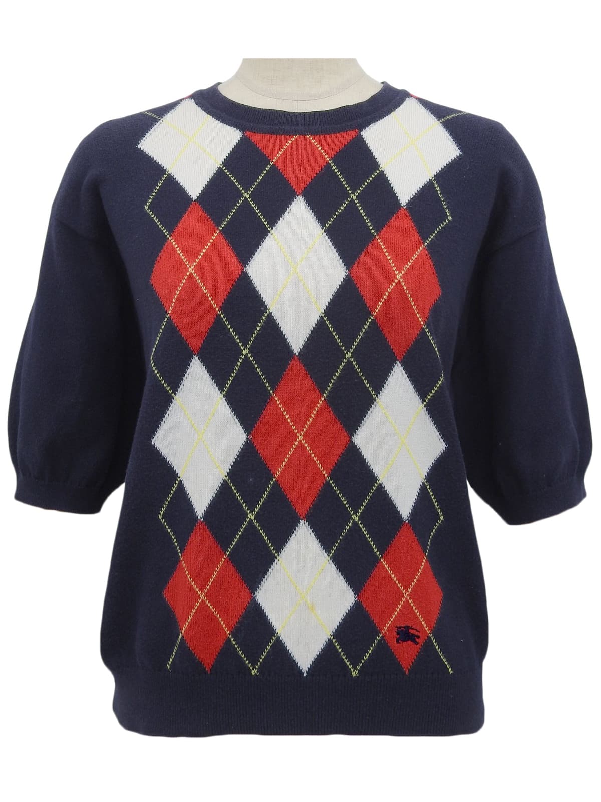Argyle Pattern Short Sleeve Knit Vest Navy/Multi