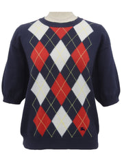 Argyle Pattern Short Sleeve Knit Vest Navy/Multi