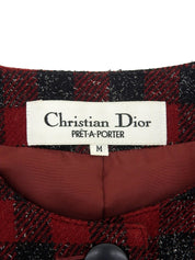 チェックパターンノーカラージャケット レッド/ブラック