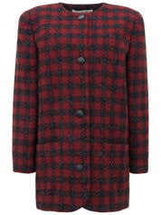 チェックパターンノーカラージャケット レッド/ブラック