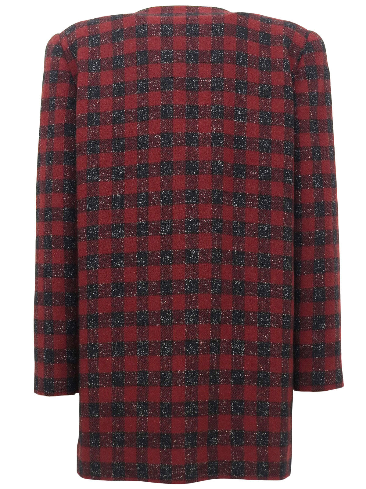 チェックパターンノーカラージャケット レッド/ブラック