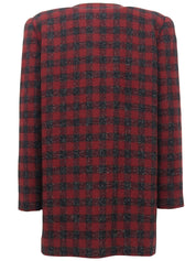 チェックパターンノーカラージャケット レッド/ブラック