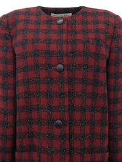 チェックパターンノーカラージャケット レッド/ブラック