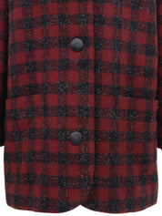 チェックパターンノーカラージャケット レッド/ブラック