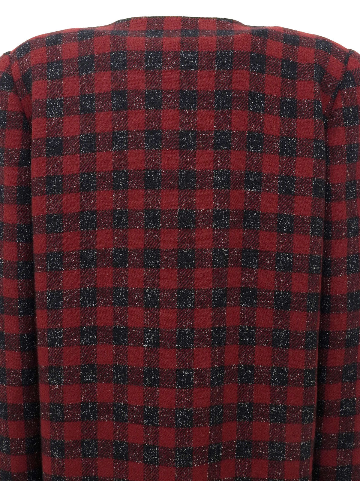 チェックパターンノーカラージャケット レッド/ブラック