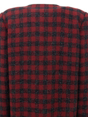 チェックパターンノーカラージャケット レッド/ブラック