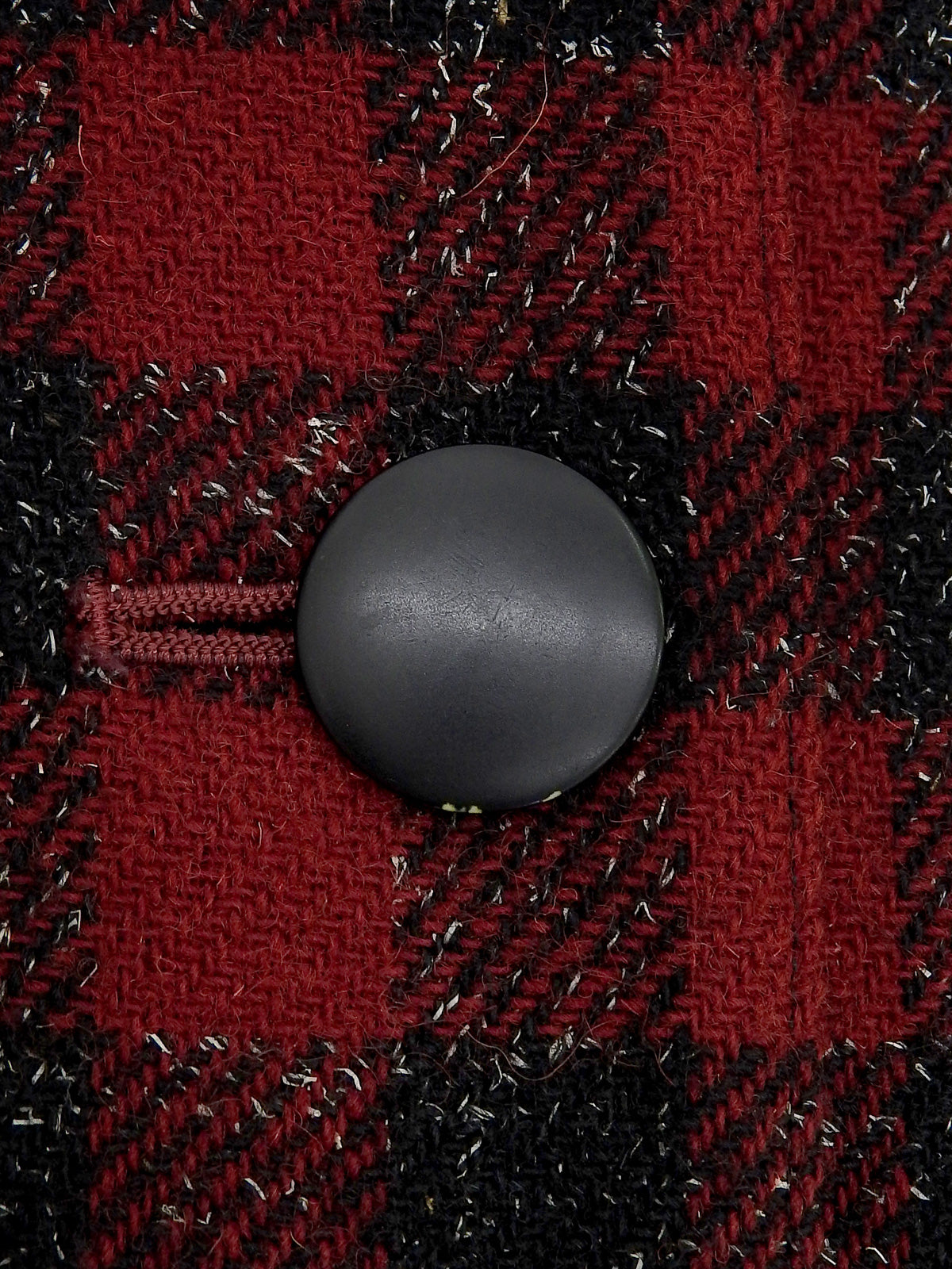 チェックパターンノーカラージャケット レッド/ブラック