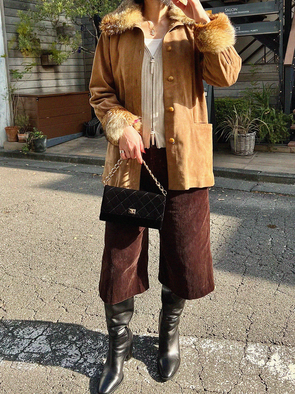 スエードファートリムジャケット ブラウン