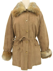 Brown suede fur trim jacket