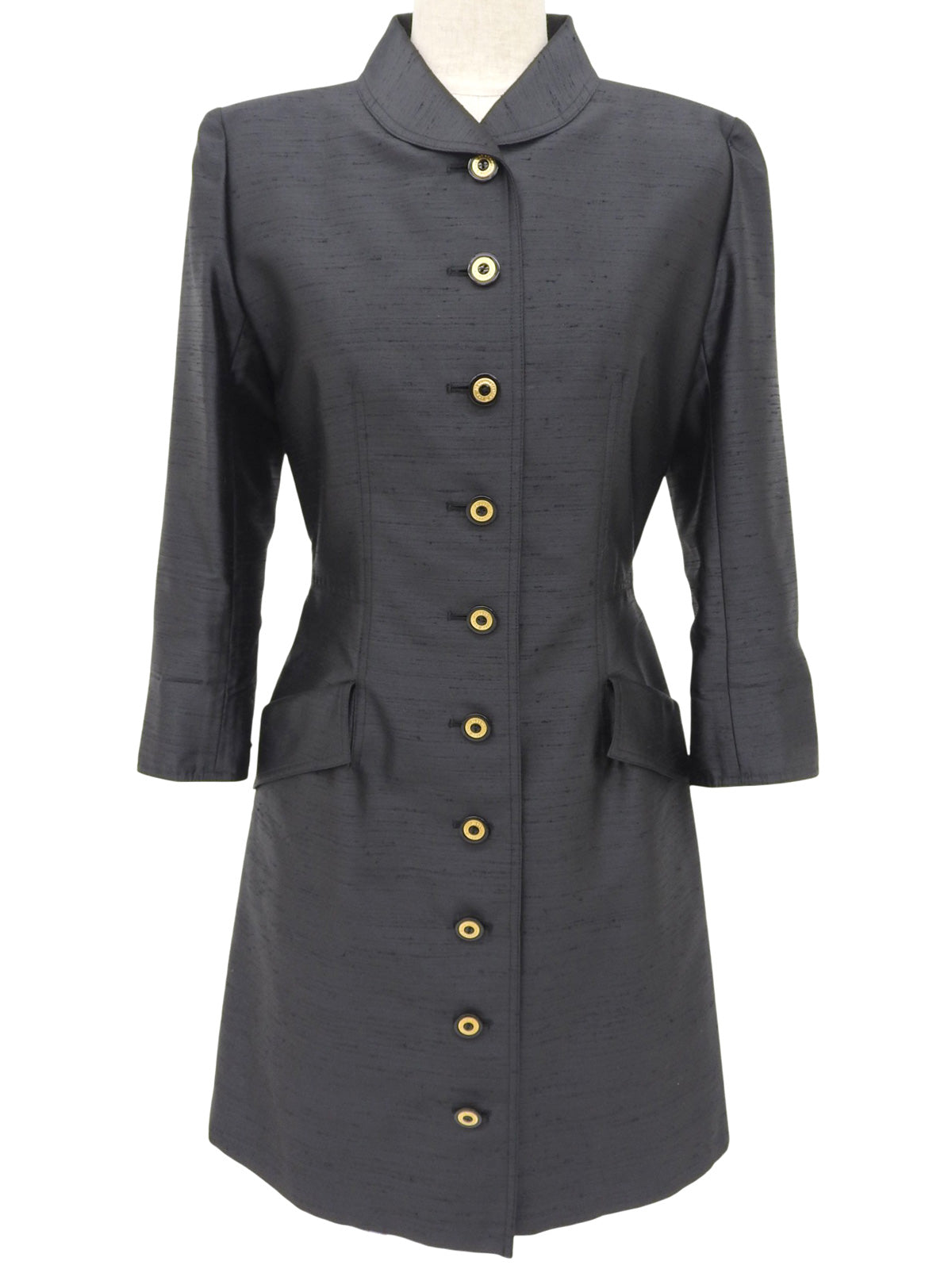 ロゴボタンウェストシェイプコート チャコールグレー