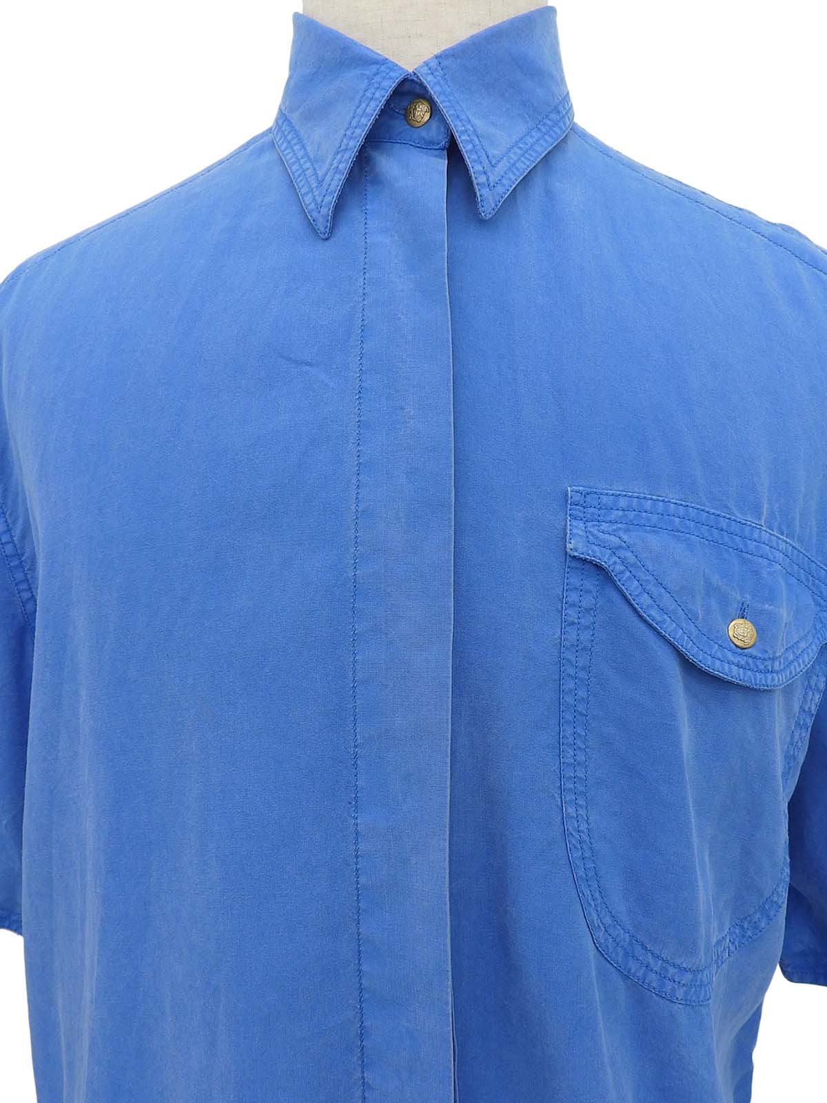 Medusa Button Short Sleeve Shirt Blue