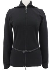 ロゴジップアップベルテッドニットカーディガン ブラック