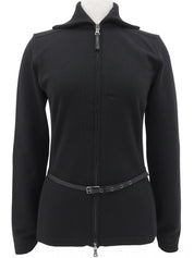 Logo Zip-Up Belted Knit Cardigan #40 Black