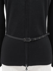 Logo Zip-Up Belted Knit Cardigan #40 Black