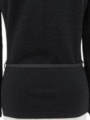 Logo Zip-Up Belted Knit Cardigan in Black