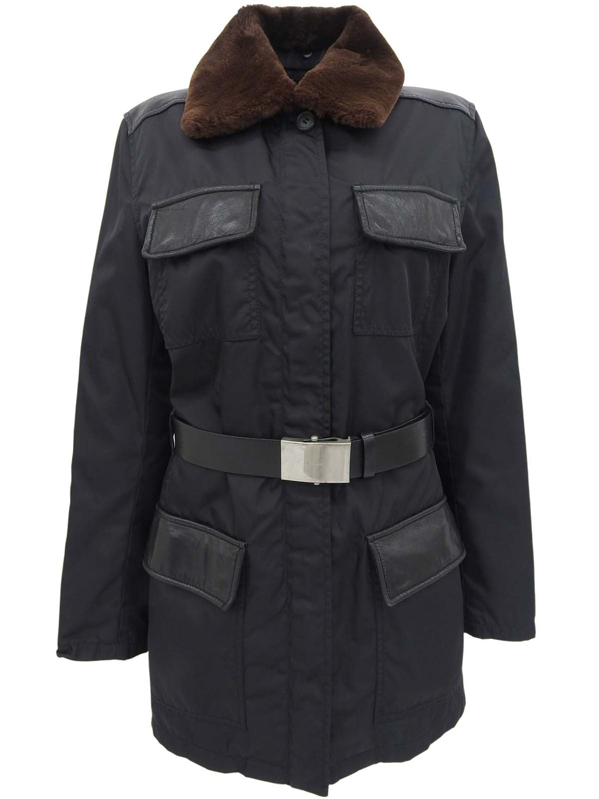 ナイロンレザーコンビコート ブラック