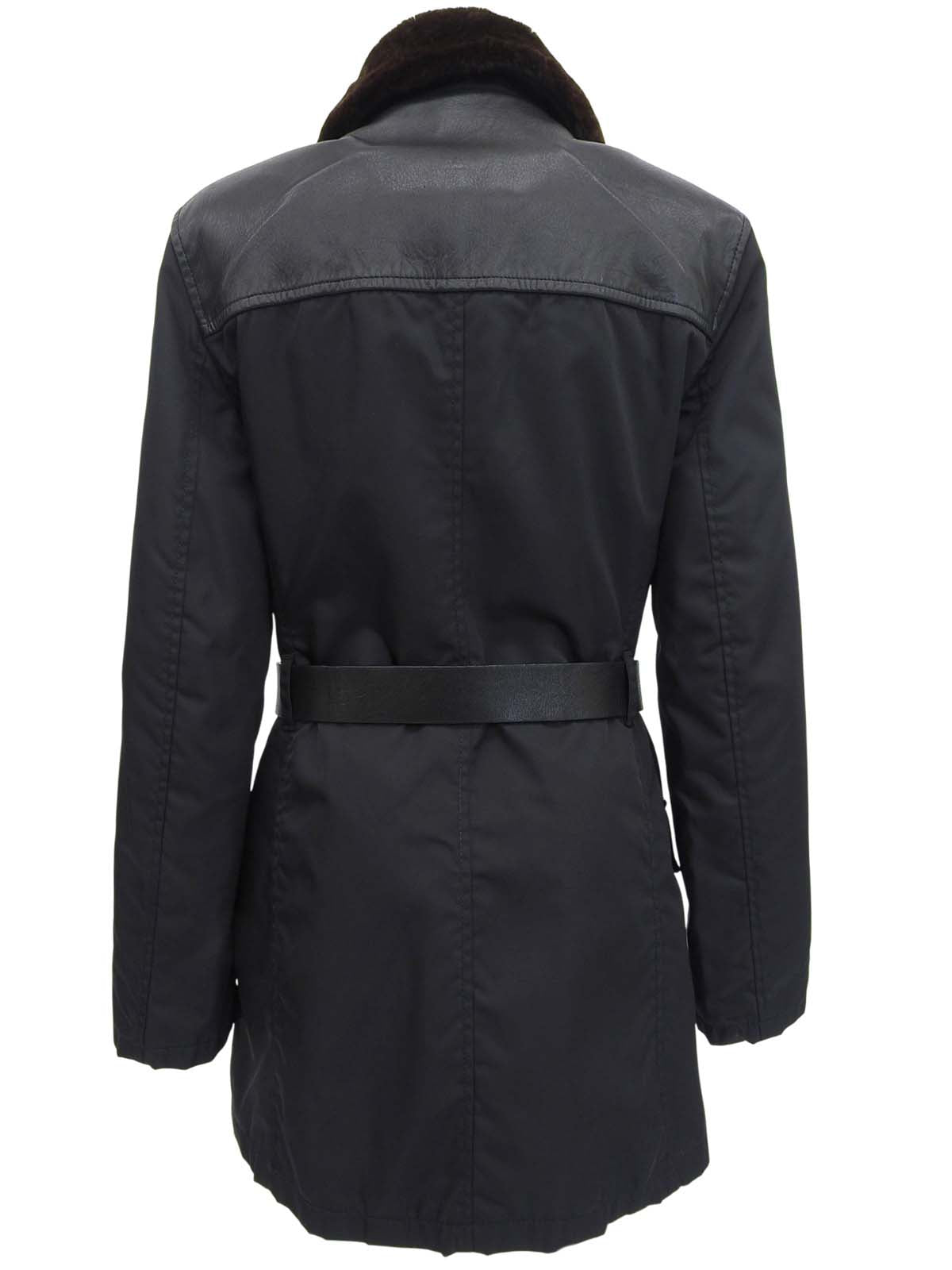 ファーカラーベルテッドコート ブラック