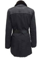 ファーカラーベルテッドコート ブラック