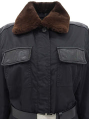 ナイロンレザーコンビコート ブラック