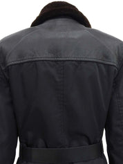 ファーカラーベルテッドコート ブラック