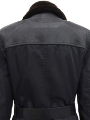 ナイロンレザーコンビコート ブラック