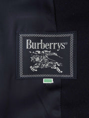 Navy double-breasted jacket with logo emblem patch