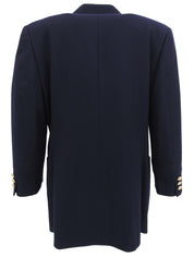 Navy double-breasted jacket with logo emblem patch