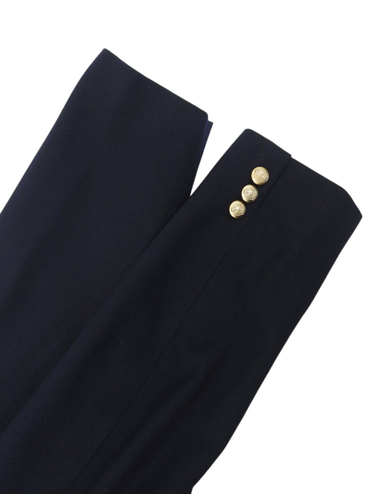 Navy double-breasted jacket with logo emblem patch