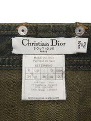 Leather Patchwork Logo Button Denim Pants in Indigo/Brown