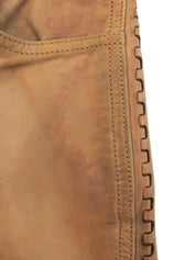 Leather Patchwork Logo Button Denim Pants in Indigo/Brown