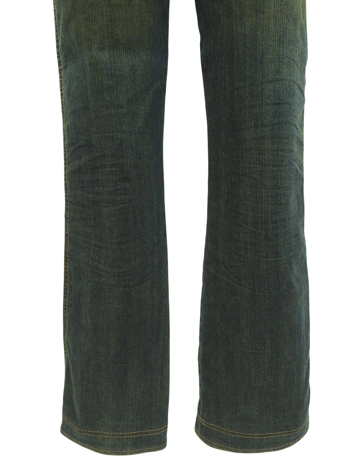 Leather Patchwork Logo Button Denim Pants in Indigo/Brown