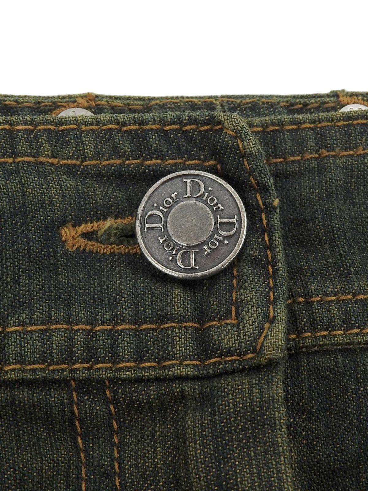 Leather Patchwork Logo Button Denim Pants in Indigo/Brown