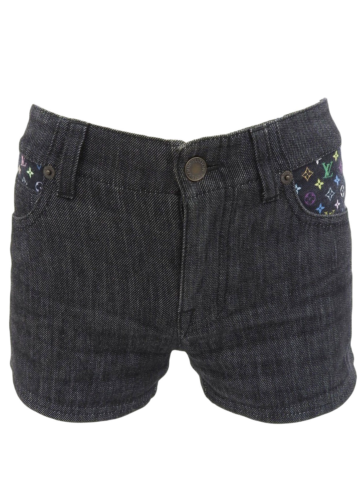 Monogram Multicolor Logo Button Denim Shorts Black/Multi