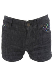 Monogram Multicolor Logo Button Denim Shorts Black/Multi