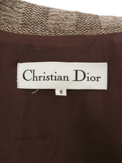 Wool herringbone pattern double-breasted coat in brown/beige