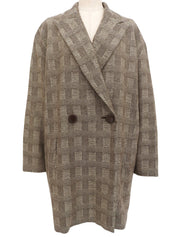 Wool herringbone pattern double-breasted coat in brown/beige