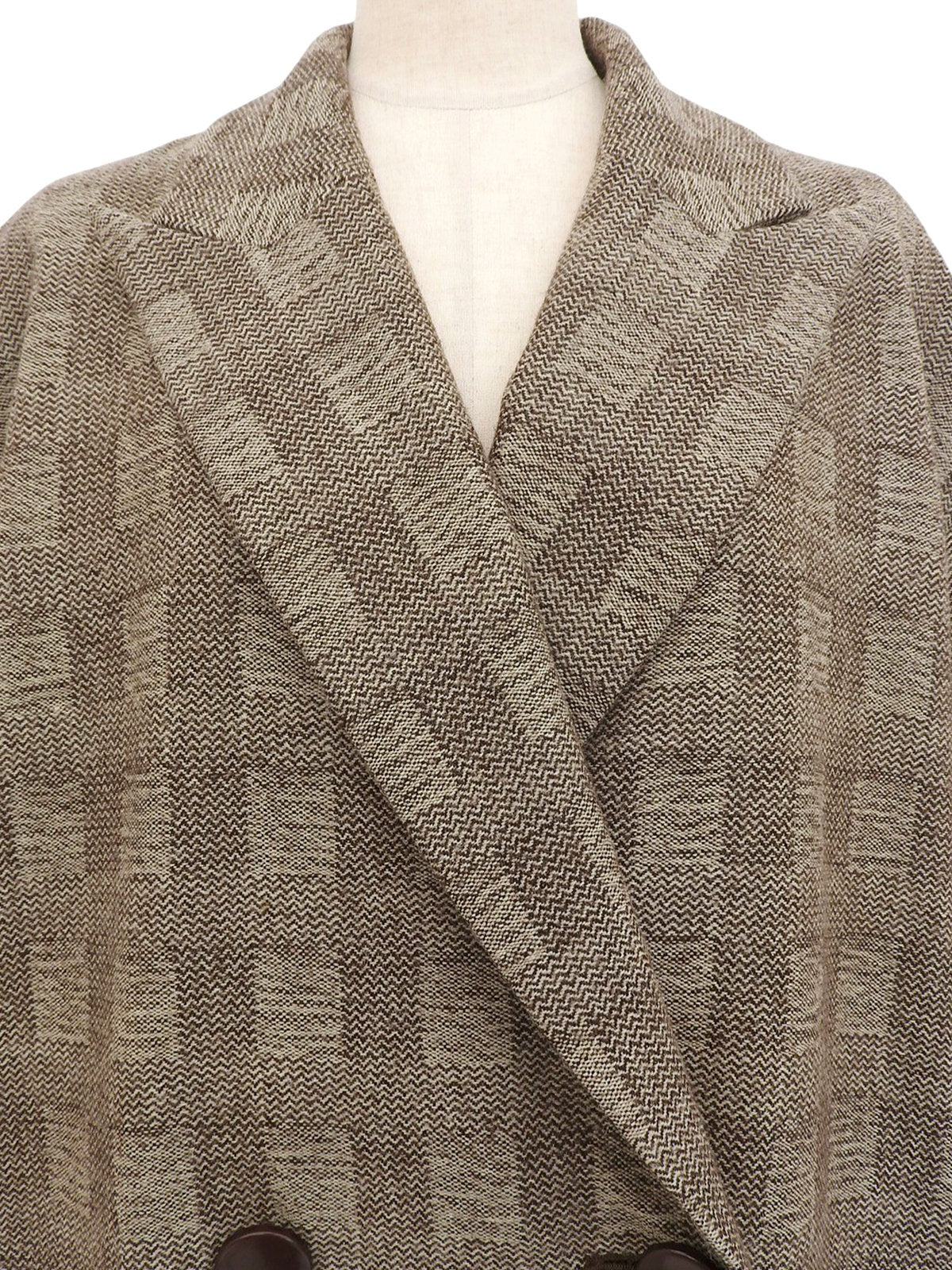 Wool herringbone pattern double-breasted coat in brown/beige