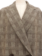 Wool herringbone pattern double-breasted coat in brown/beige