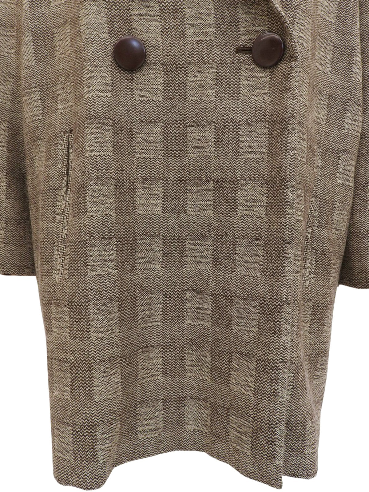 Wool herringbone pattern double-breasted coat in brown/beige