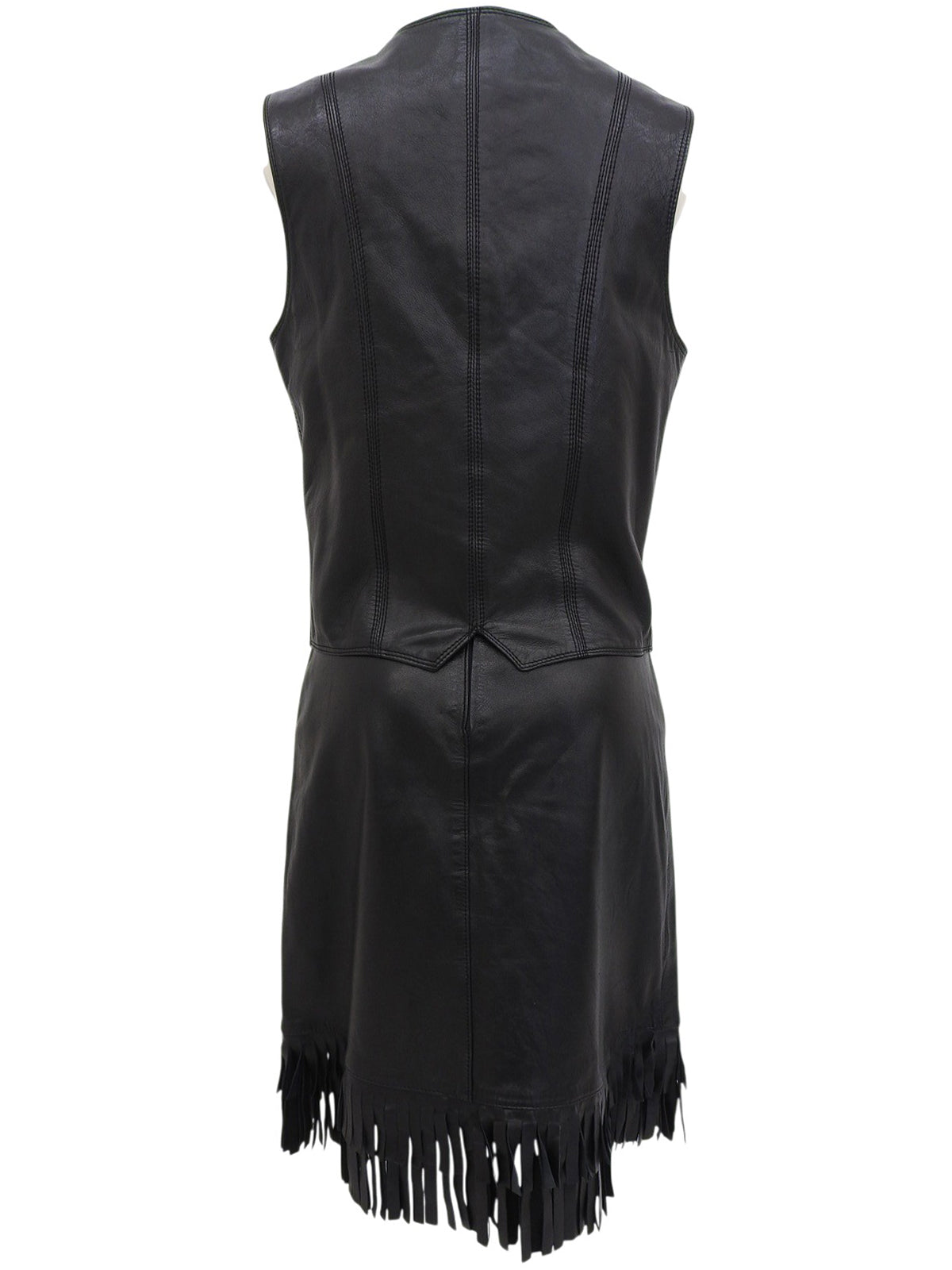 レザーマカダムボタンヘムフリンジセットアップ ブラック