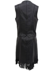 レザーマカダムボタンヘムフリンジセットアップ ブラック