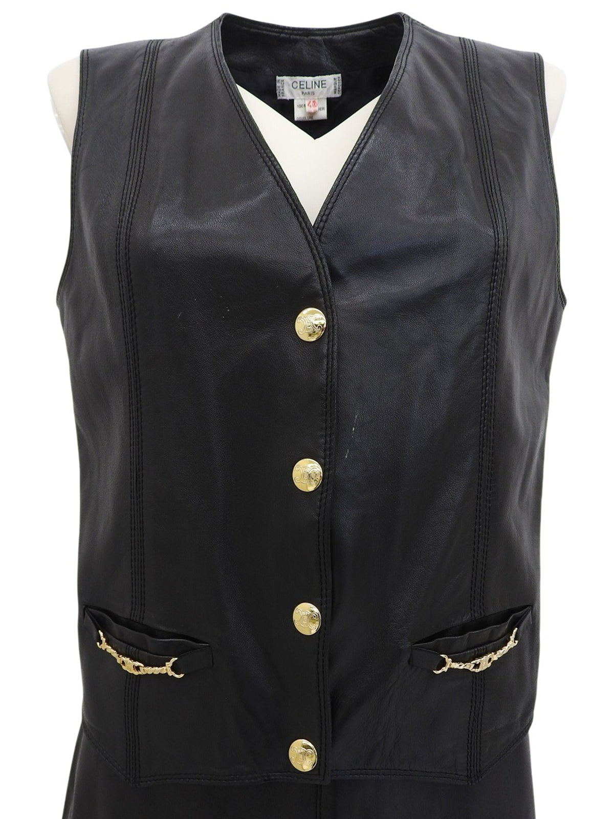 レザーマカダムボタンヘムフリンジセットアップ ブラック