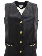 レザーマカダムボタンヘムフリンジセットアップ ブラック