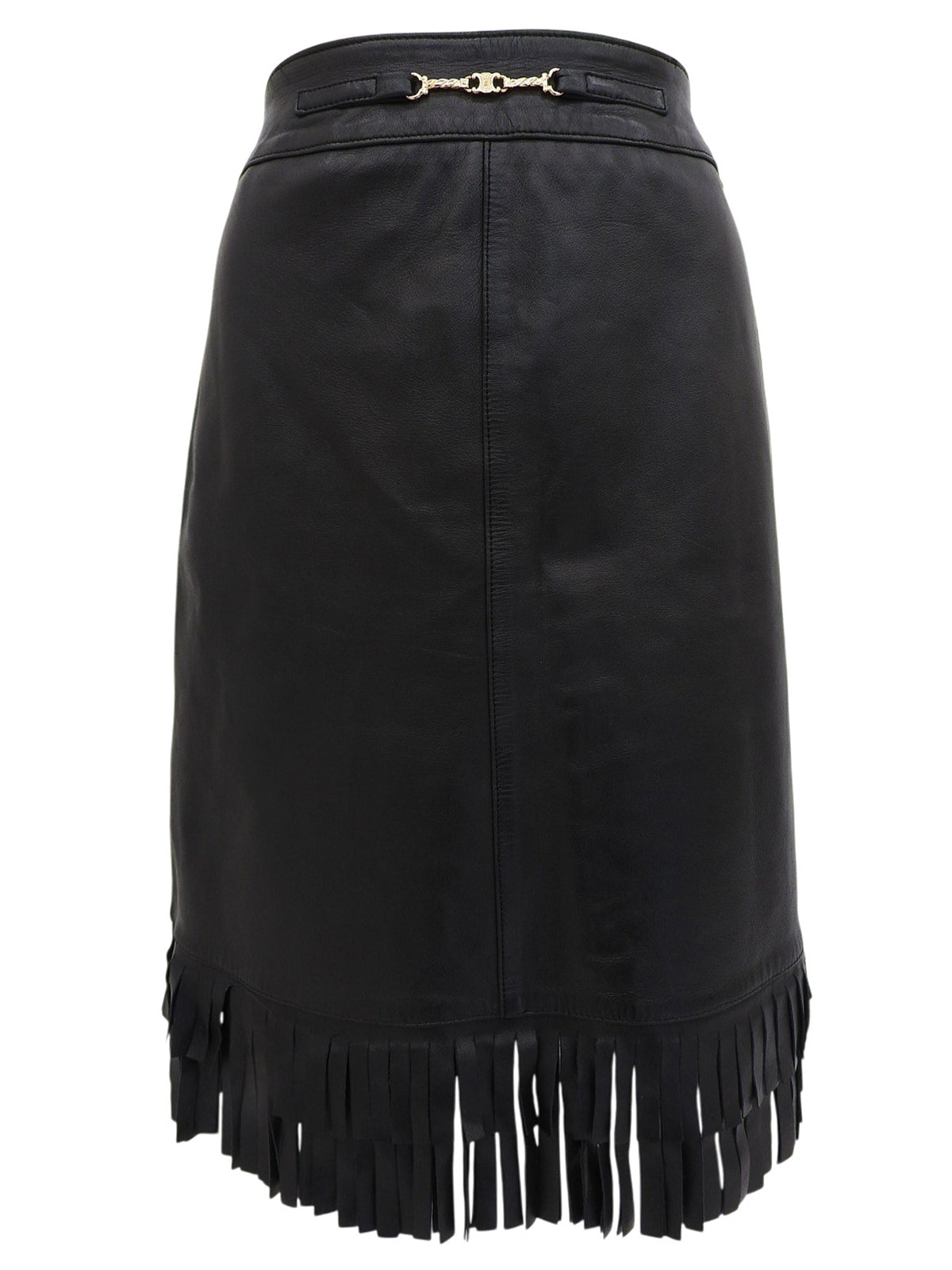 レザーマカダムボタンヘムフリンジセットアップ ブラック