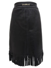 レザーマカダムボタンヘムフリンジセットアップ ブラック