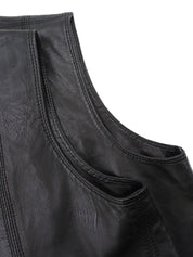 レザーマカダムボタンヘムフリンジセットアップ ブラック