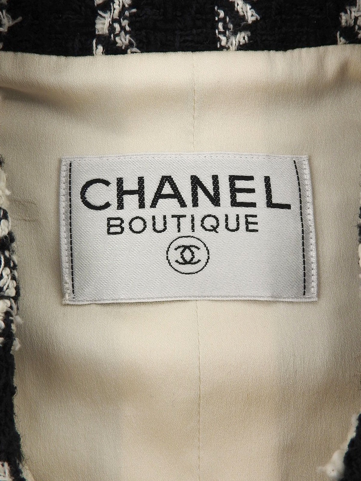 ツイードチェックパターンCCマークボタンジャケット ブラック/ホワイト