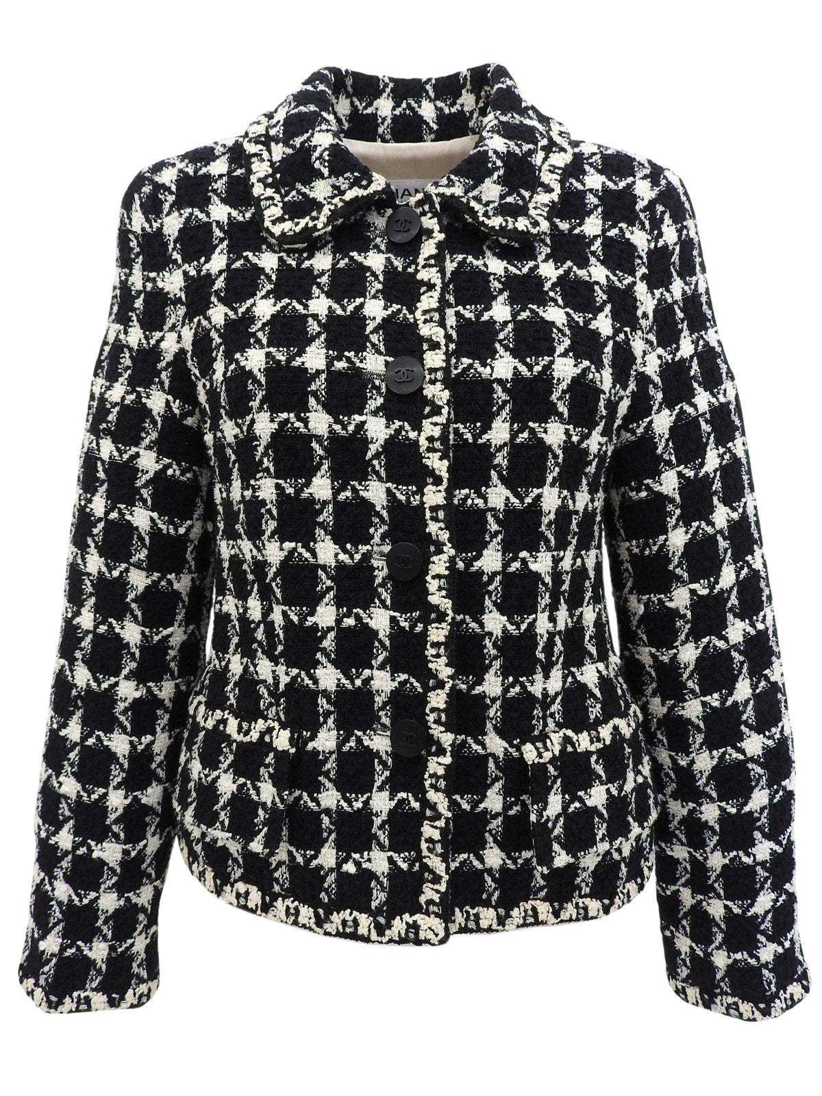 ツイードチェックパターンCCマークボタンジャケット ブラック/ホワイト